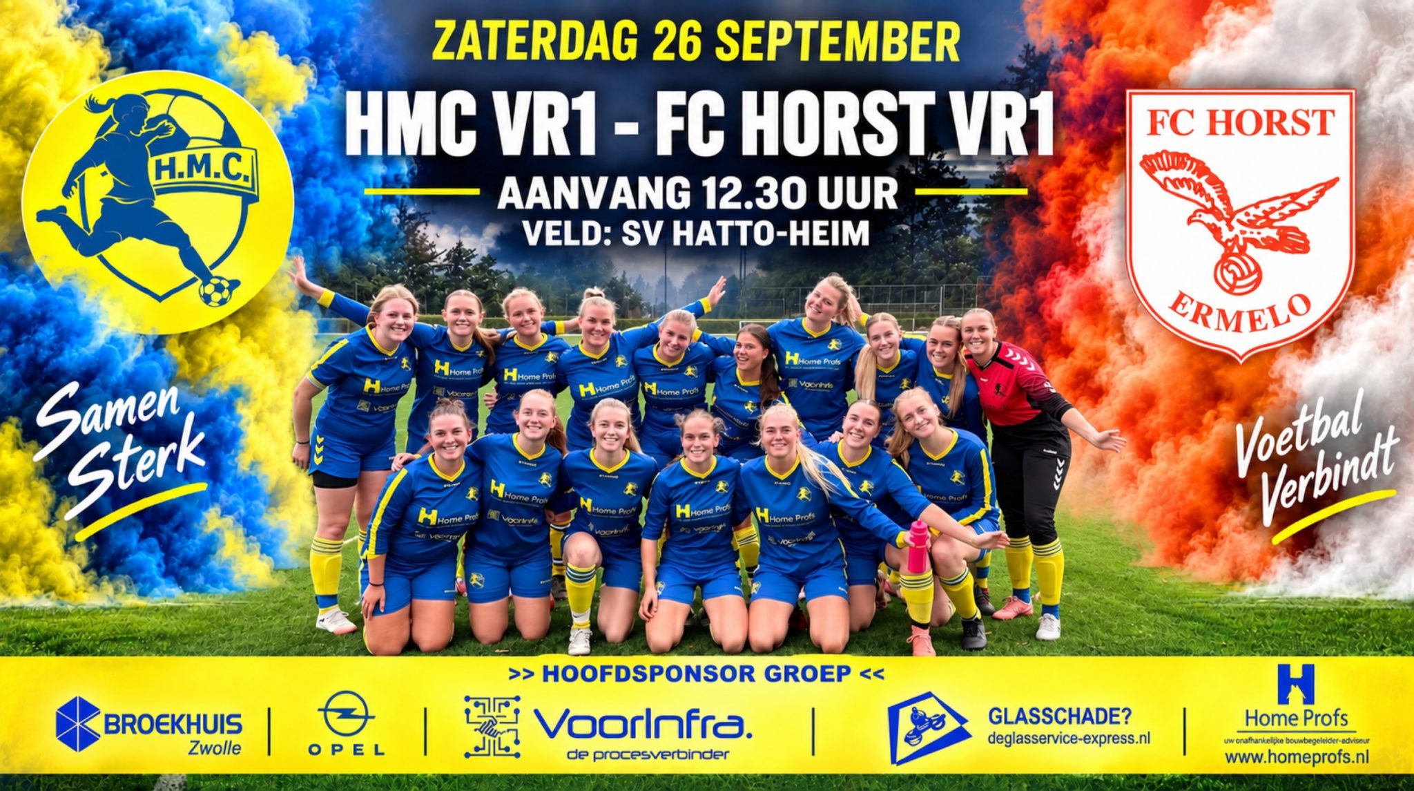 HMC VR1 ontvangt FC Horst op sportpark ’t Achterveen.