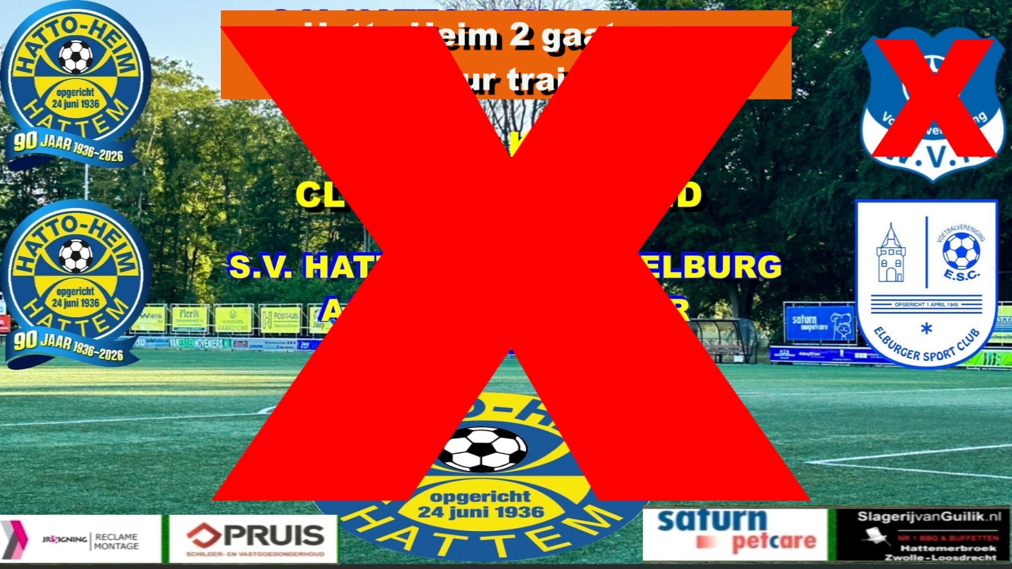 Wedstrijden Hatto-Heim 1 & 2 gaan niet door