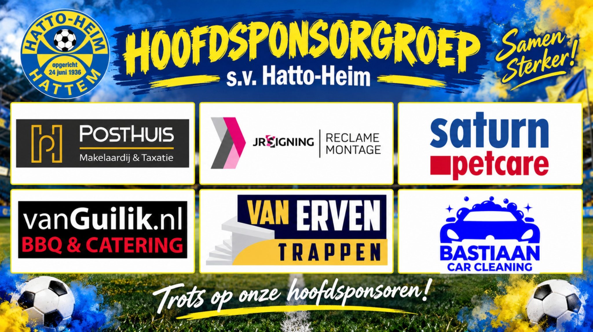 Nieuwe reclamedoeken hoofdsponsorgroep op ’t Achterveen