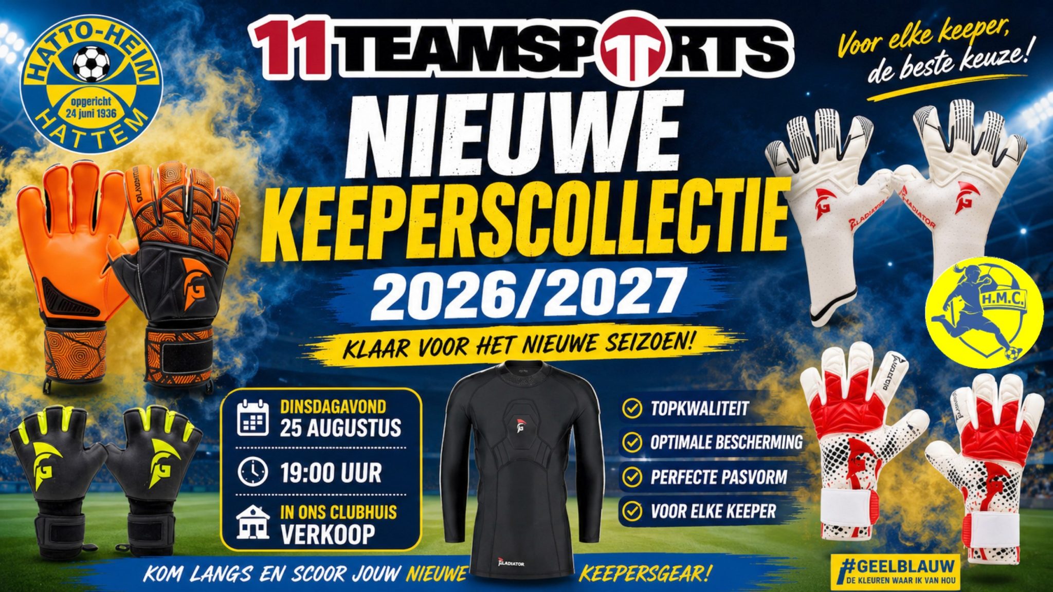 UITNODIGING VOOR ALLE KEEPERS NIEUWE COLLECTIE 2026/2027 KEEPERSHANDSCHOENEN & ONDERKLEDING VAN GLADIATOR