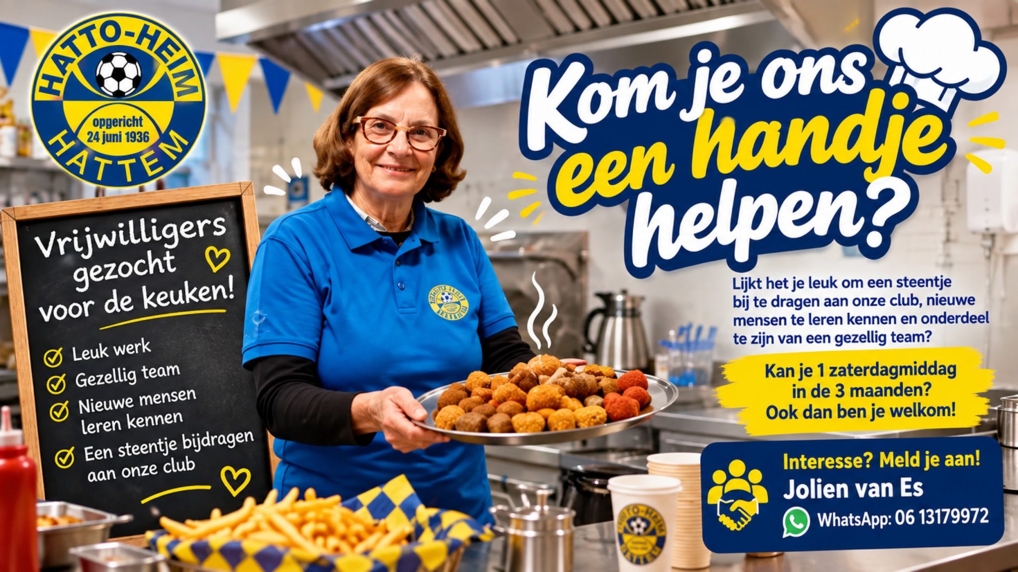 Vrijwilligers gezocht voor de keuken bij s.v. Hatto-Heim!