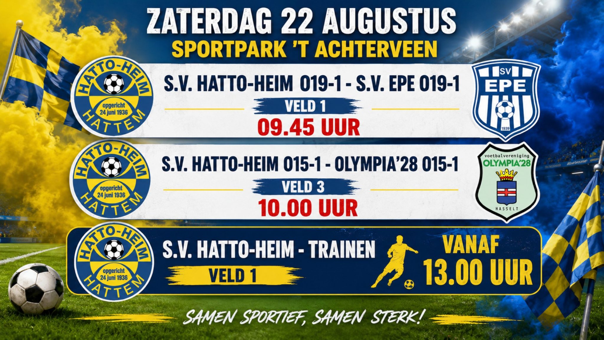Programma zaterdag 22 augustus op sportpark ’t Achterveen